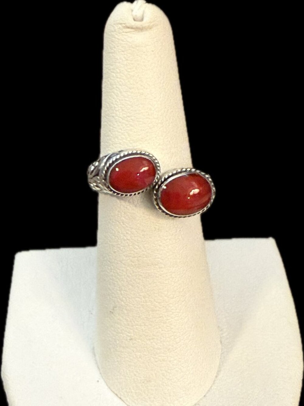 Sterling silver red jasper bypass ring by Samuel B